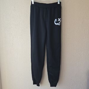 SHEIN Kids Black Joggers with Smiley Graphic